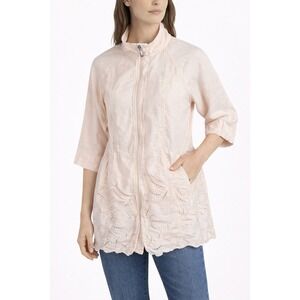 Chico's Jacket Women's 1 Pink Linen Eyelet Zip Tunic Top Lightweight Casual Top